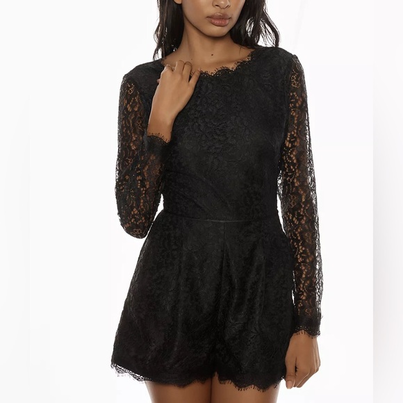 NWT By Anthropologie Long Sleeve Lace Romper Black Bow Size 10 - Picture 1 of 8